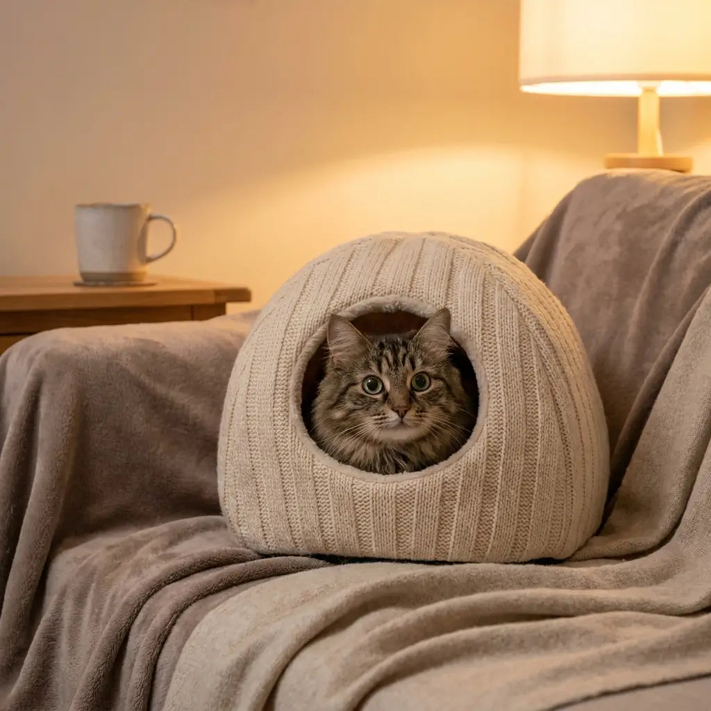 Cat peeking from a den